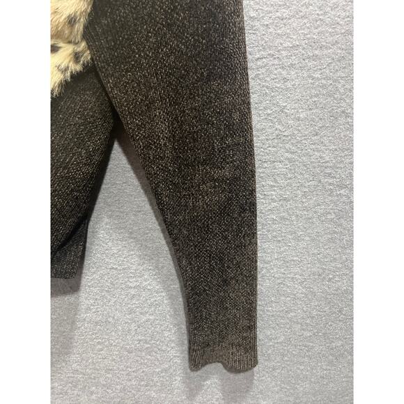 Victoria Harbour Womens Leather Fur Knitting Zip Cardigan Sweater Brown Size L - Picture 6 of 10